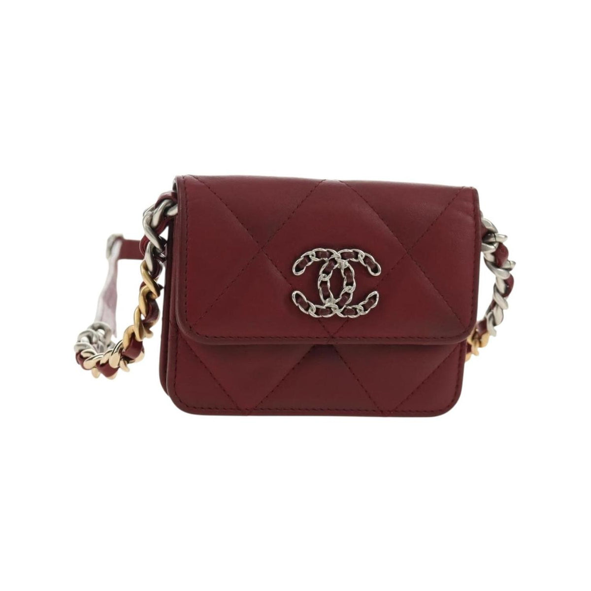 Sac Porté Épaule Chanel 19 Wallet On Chain Cuir - Bordeaux