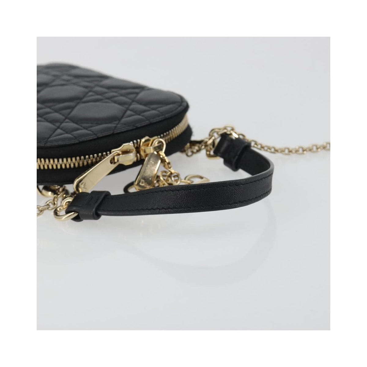 Sac Porté Épaule Christian Dior Lady Dior Phone Holder On Chain Cuir - Noir