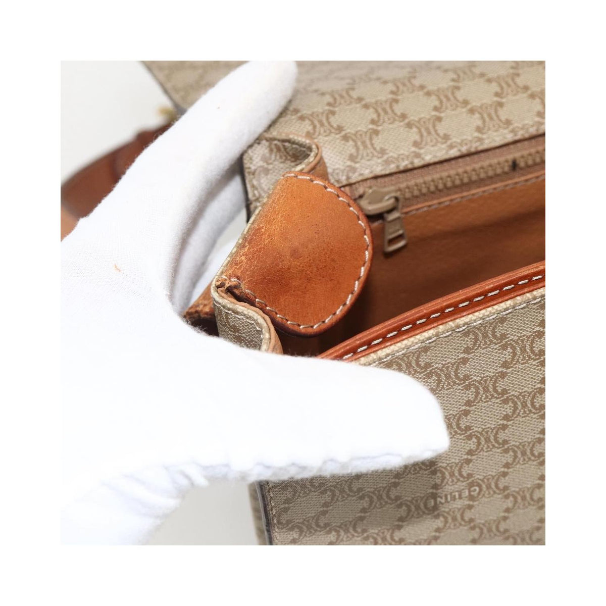 Sac Porté Épaule Celine Vintage Macadam Circle Logo Toile - Beige