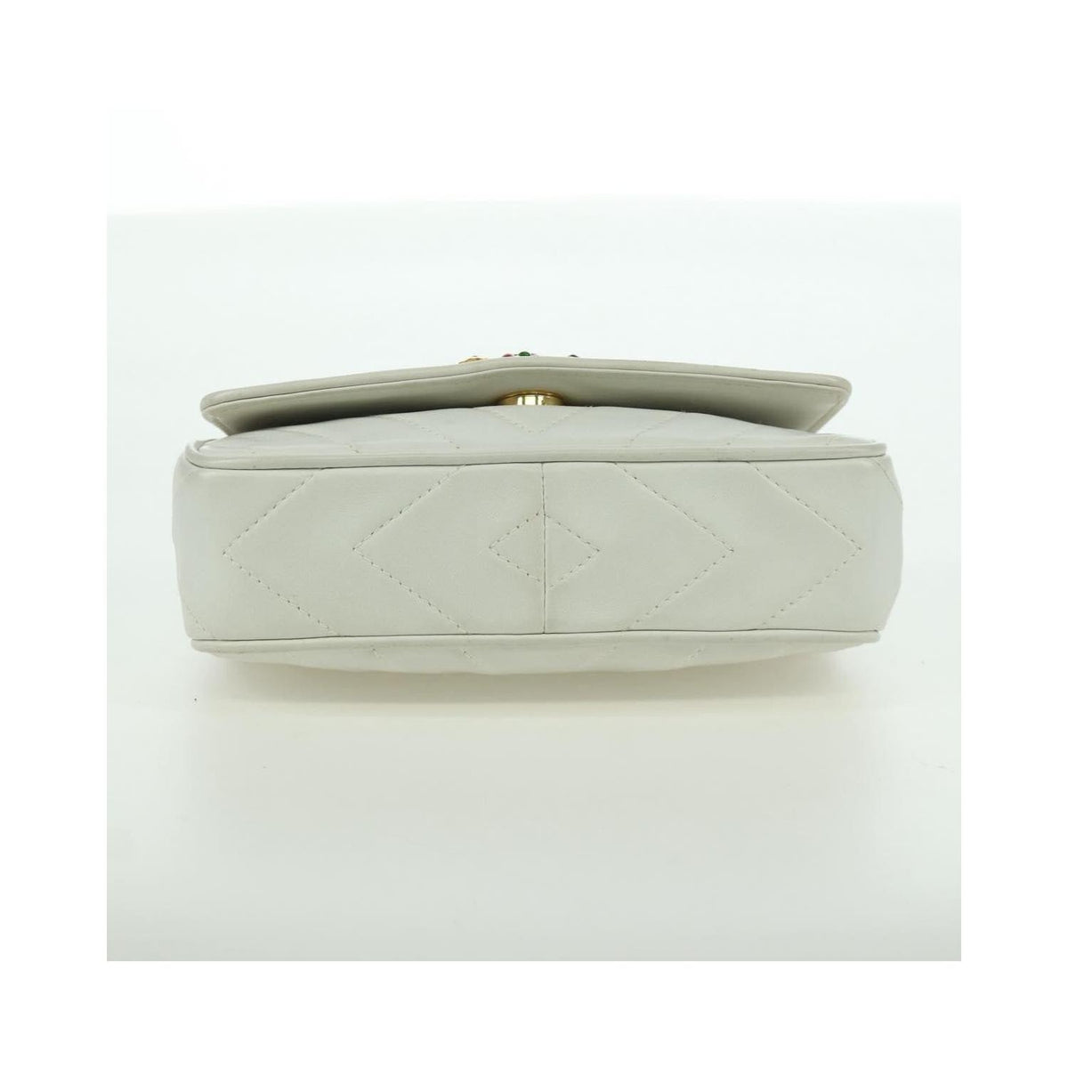 Sac Porté Épaule Chanel Vintage Gripoix Flap Cuir - Blanc