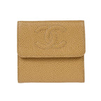 Portefeuille Chanel Vintage Timeless Cc Bifold Cuir - Beige