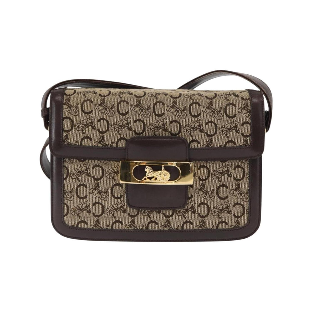 Sac Porté Épaule Celine Vintage Horse Carriage C Macadam Shoulder Bag Toile - Beige