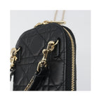 Sac Porté Épaule Christian Dior Lady Dior Phone Holder On Chain Cuir - Noir