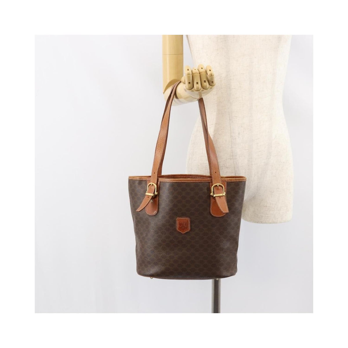 Cabas Celine Vintage Macadam Shopper Tote Toile - Marron