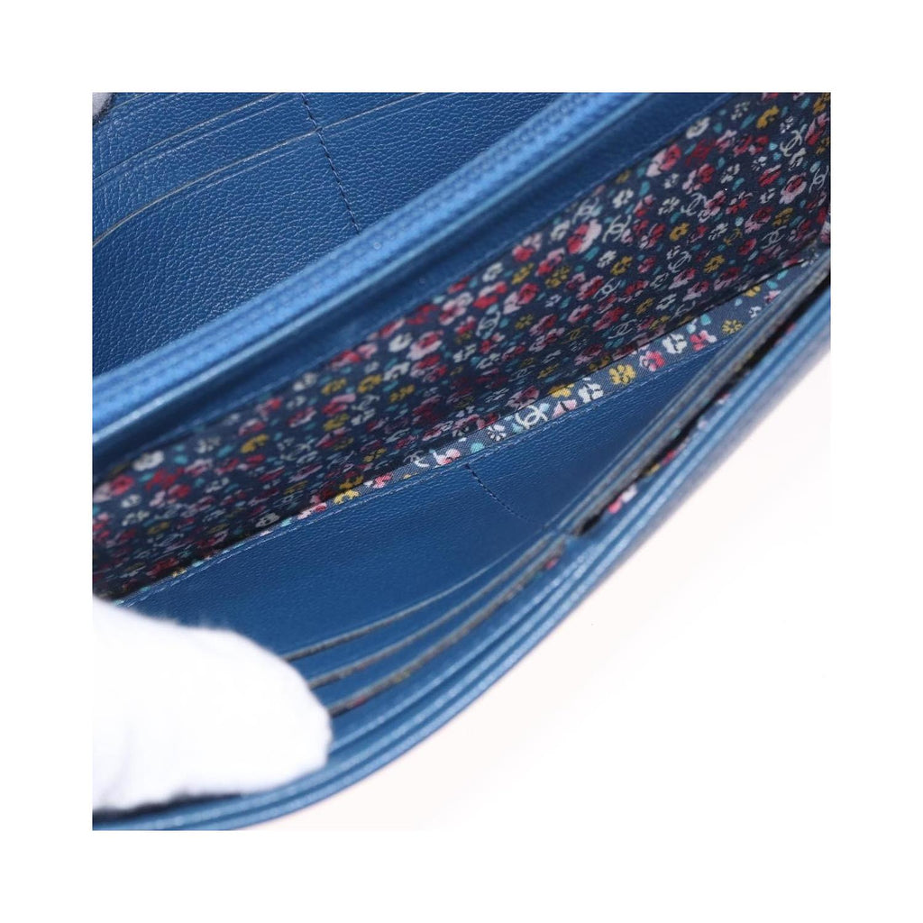 Portefeuille Chanel Lucky Clover Long Flap Wallet Cuir - Bleu