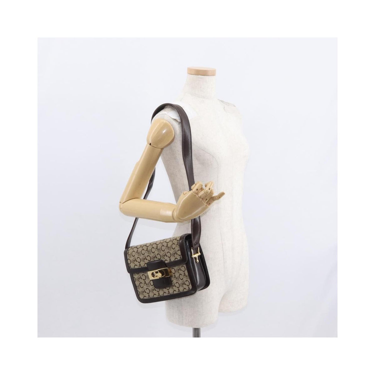Sac Porté Épaule Celine Vintage Horse Carriage C Macadam Shoulder Bag Toile - Beige