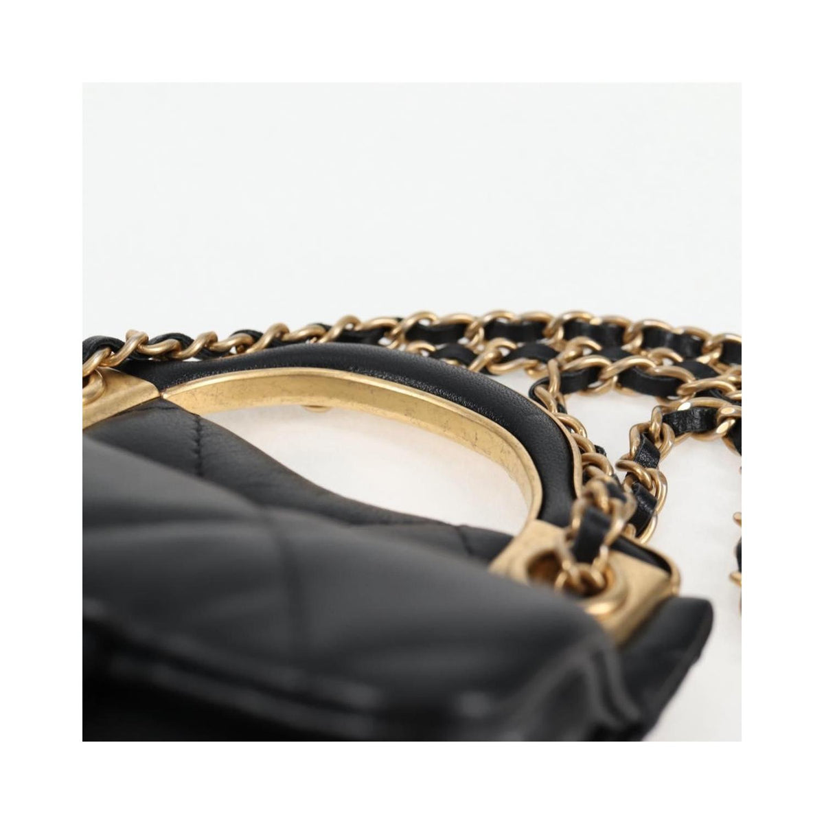 Sac Chanel Lady Handle Flap Card Holder On Chain Cuir - Noir