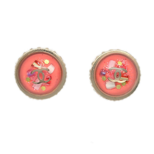 Chanel CC Logo Button Stud Earrings Metal with Crystals Product Image