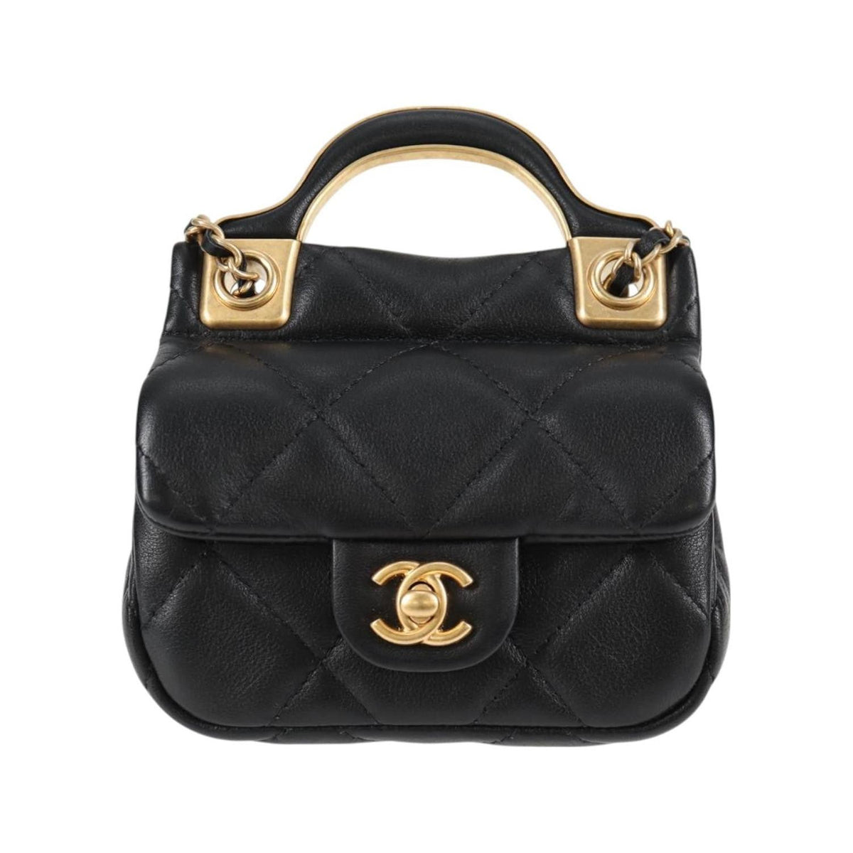 Sac Chanel Lady Handle Flap Card Holder On Chain Cuir - Noir