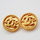 Chanel Vintage CC Round Button Clip-On Earrings Metal Product Image