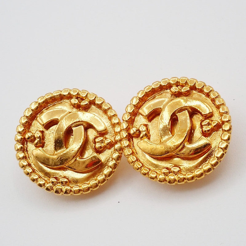 Chanel Vintage CC Round Button Clip-On Earrings Metal Product Image