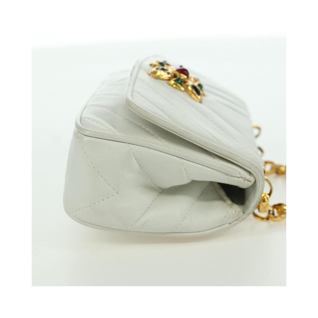 Sac Porté Épaule Chanel Vintage Gripoix Flap Cuir - Blanc