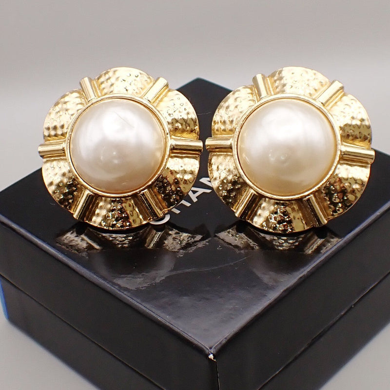 Chanel Vintage Clip-On Earrings Metal with Faux Pearl Product Image