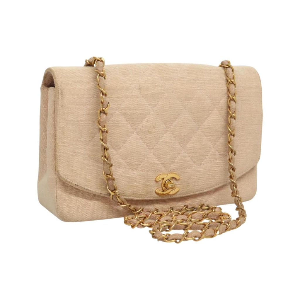 Sac Porté Épaule Chanel Vintage Diana Flap Small Toile - Rose