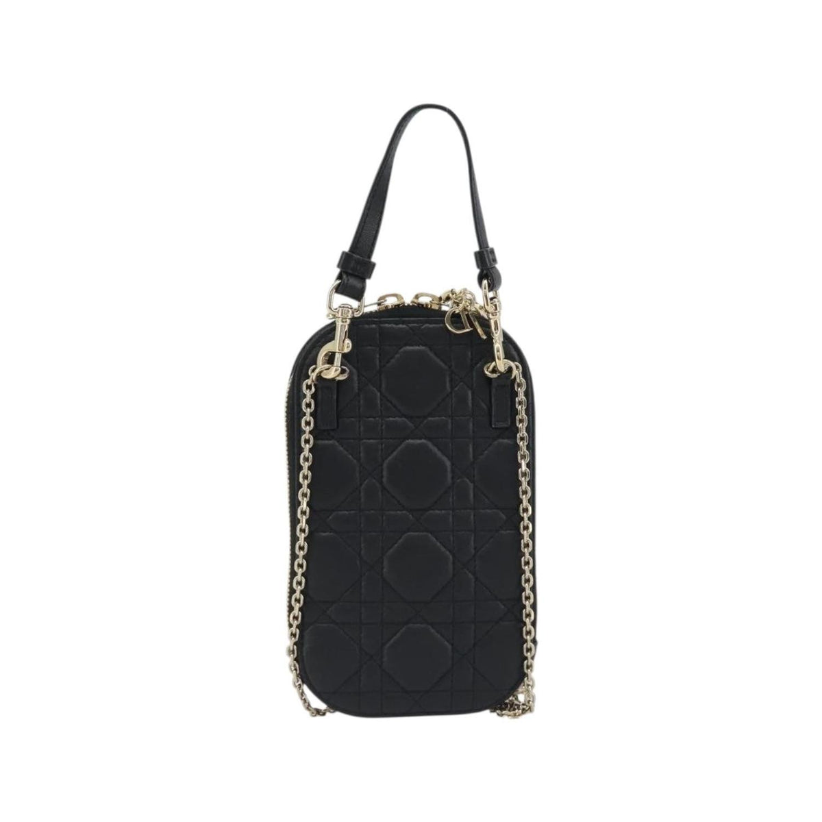 Sac Porté Épaule Christian Dior Lady Dior Phone Holder On Chain Cuir - Noir