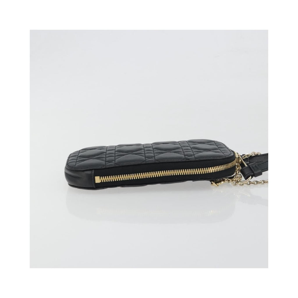Sac Porté Épaule Christian Dior Lady Dior Phone Holder On Chain Cuir - Noir