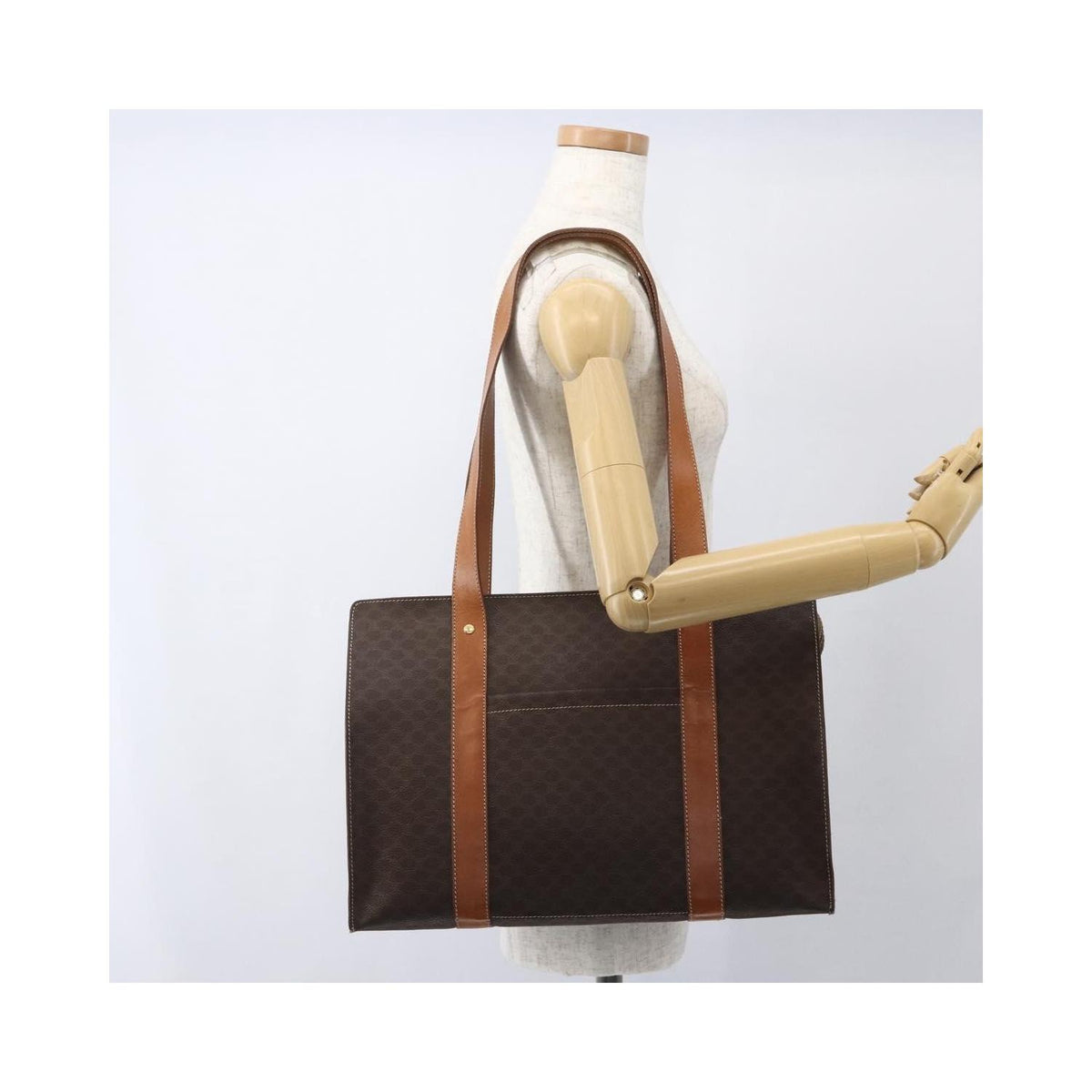 Cabas Celine Vintage Macadam Shopper Tote Toile - Marron