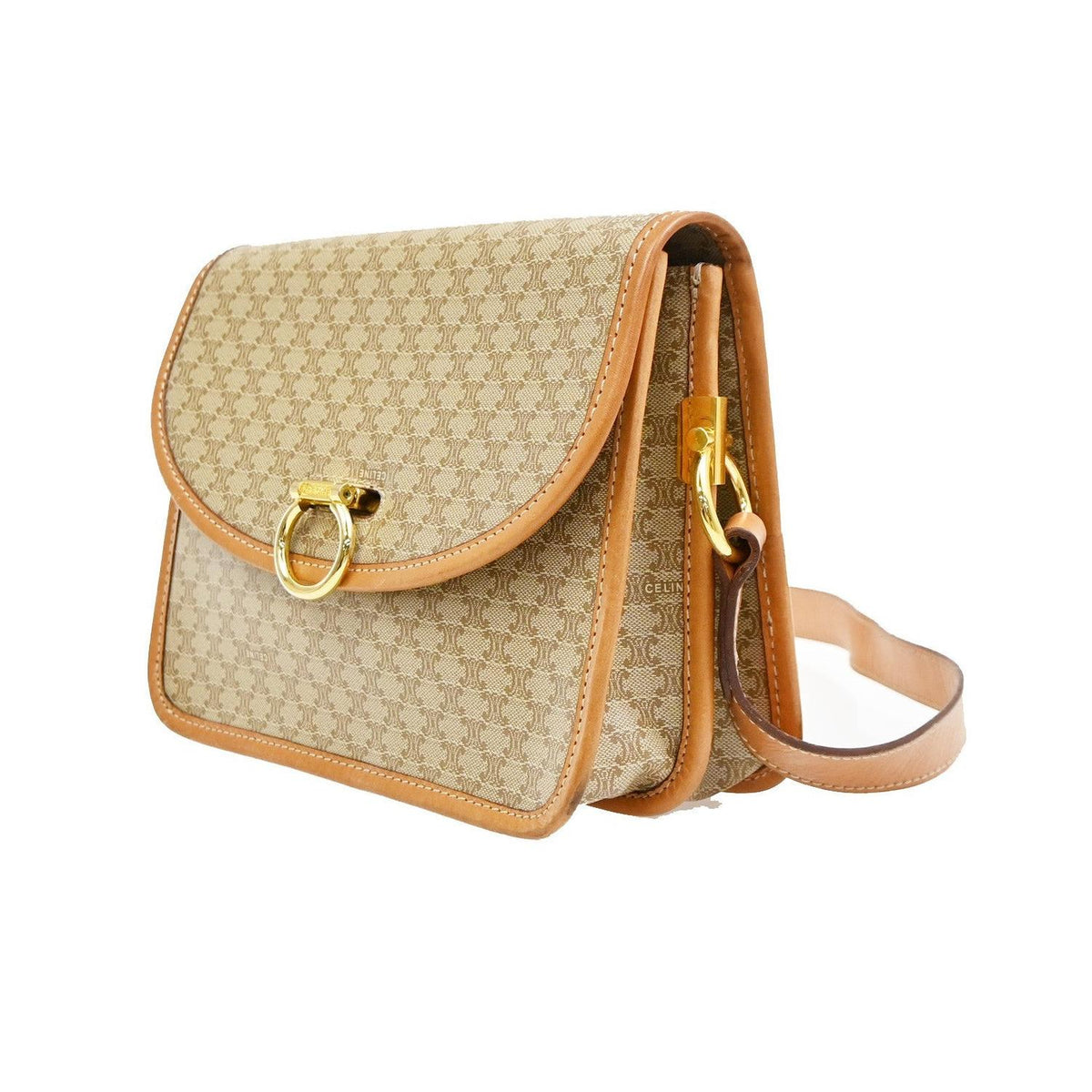 Bolso de hombro Celine Vintage Macadam con logo circular de PVC - Beige