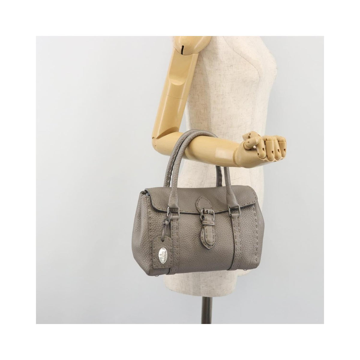 Sac À Main Fendi Selleria Linda Satchel Mini Cuir - Gris