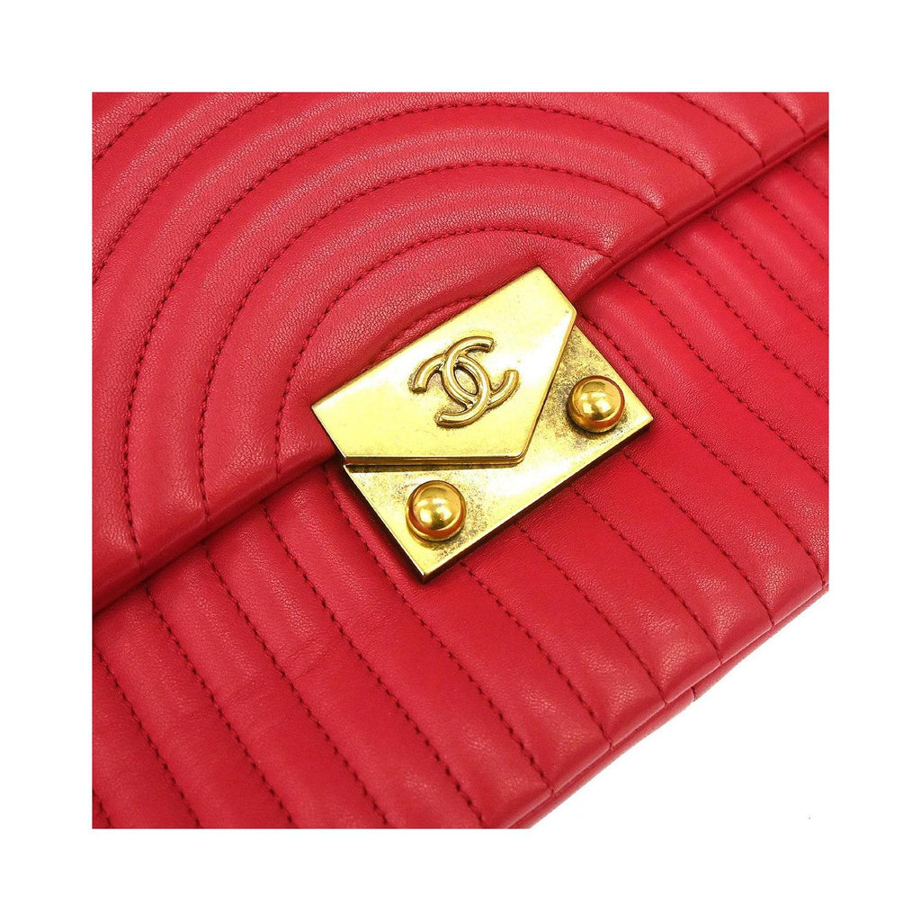 Sac Porté Épaule Chanel Surpique Chevron Cc Flap Medium Cuir - Rouge