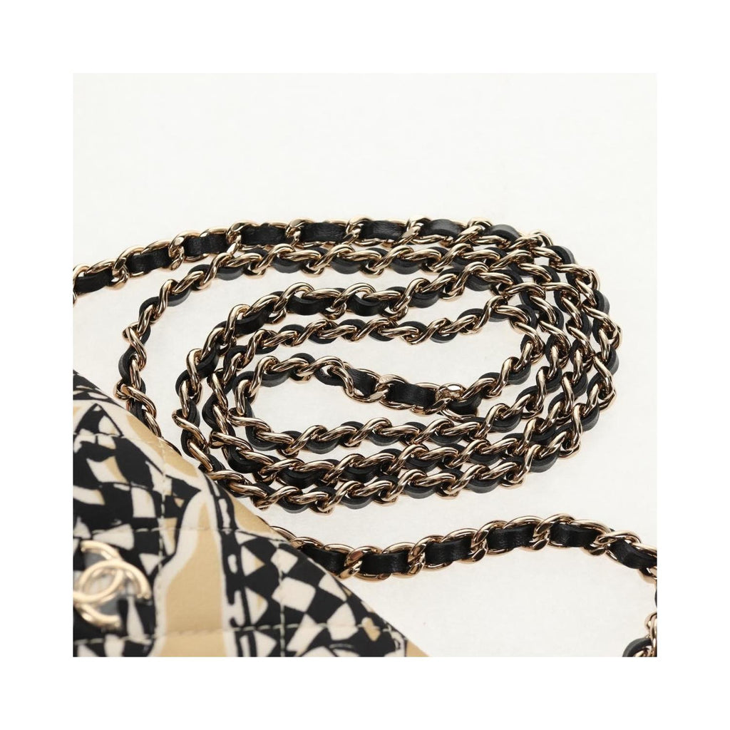Sac Porté Épaule Chanel Flap Card Holder On Chain Satin - Beige
