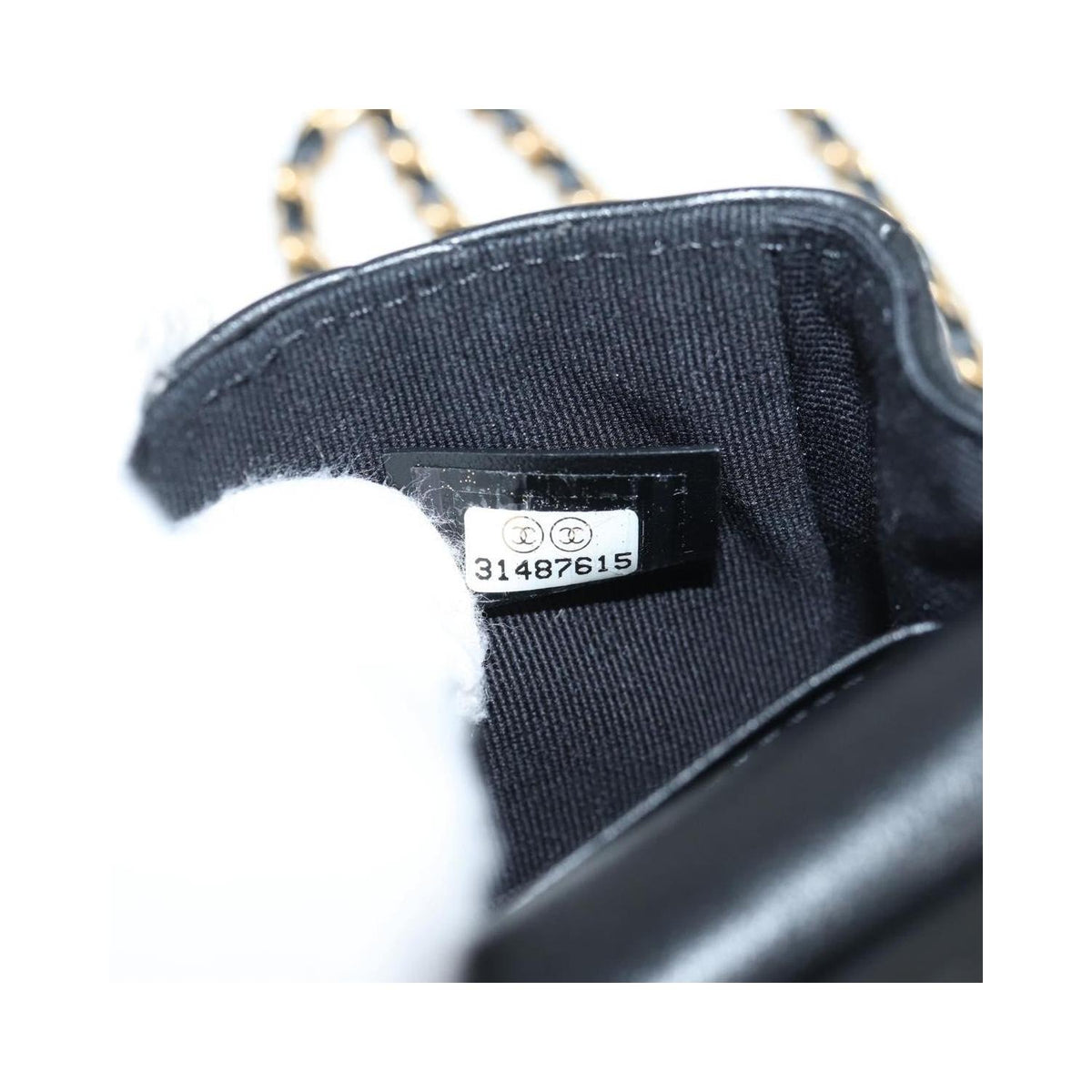 Sac Chanel Lady Handle Flap Card Holder On Chain Cuir - Noir