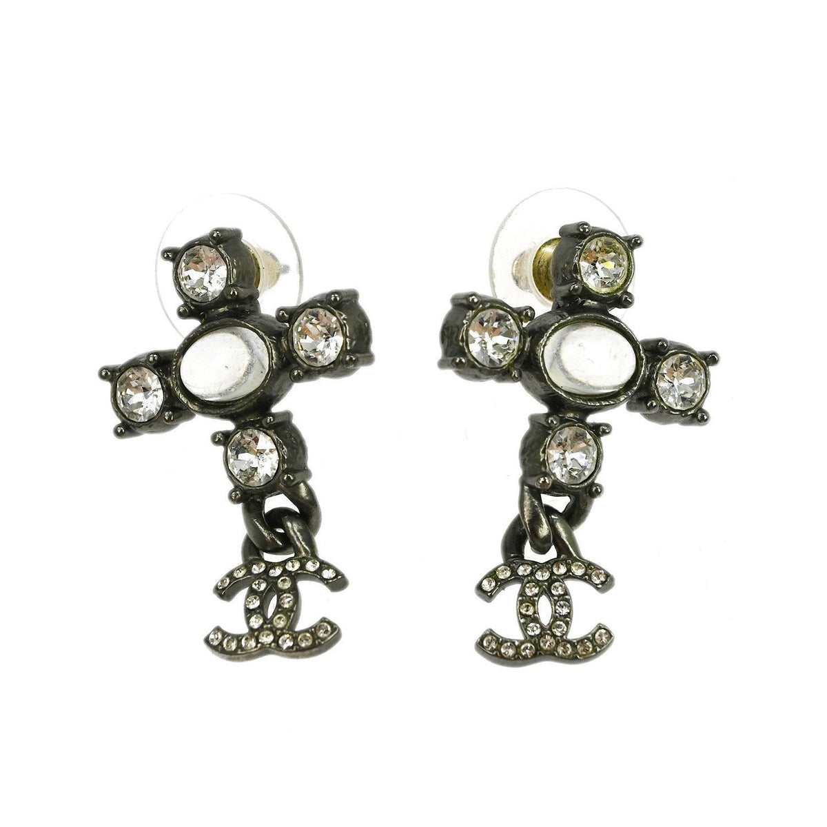Boucles D'Oreilles Chanel Cc Dangle Silver_Plated - Argent