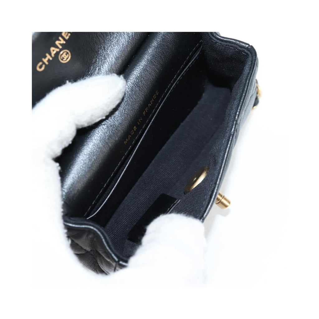 Sac Chanel Lady Handle Flap Card Holder On Chain Cuir - Noir