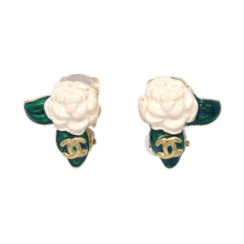 Chanel Vintage CC Camellia Clip-On Earrings Metal Product Image