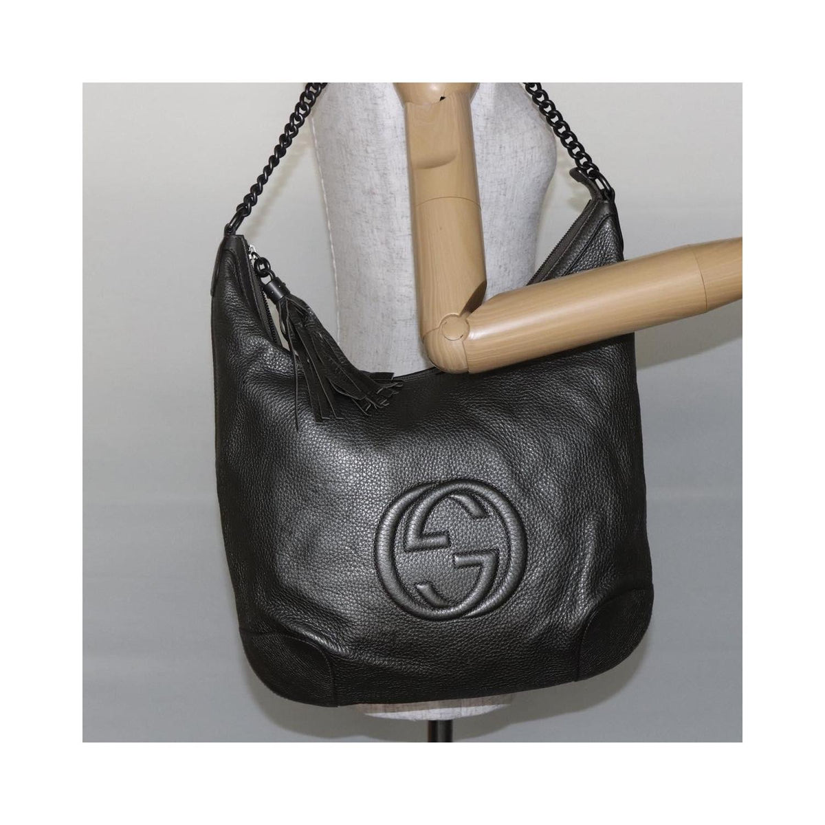 Sac Porté Épaule Gucci Soho Chain Hobo Medium Cuir - Argent