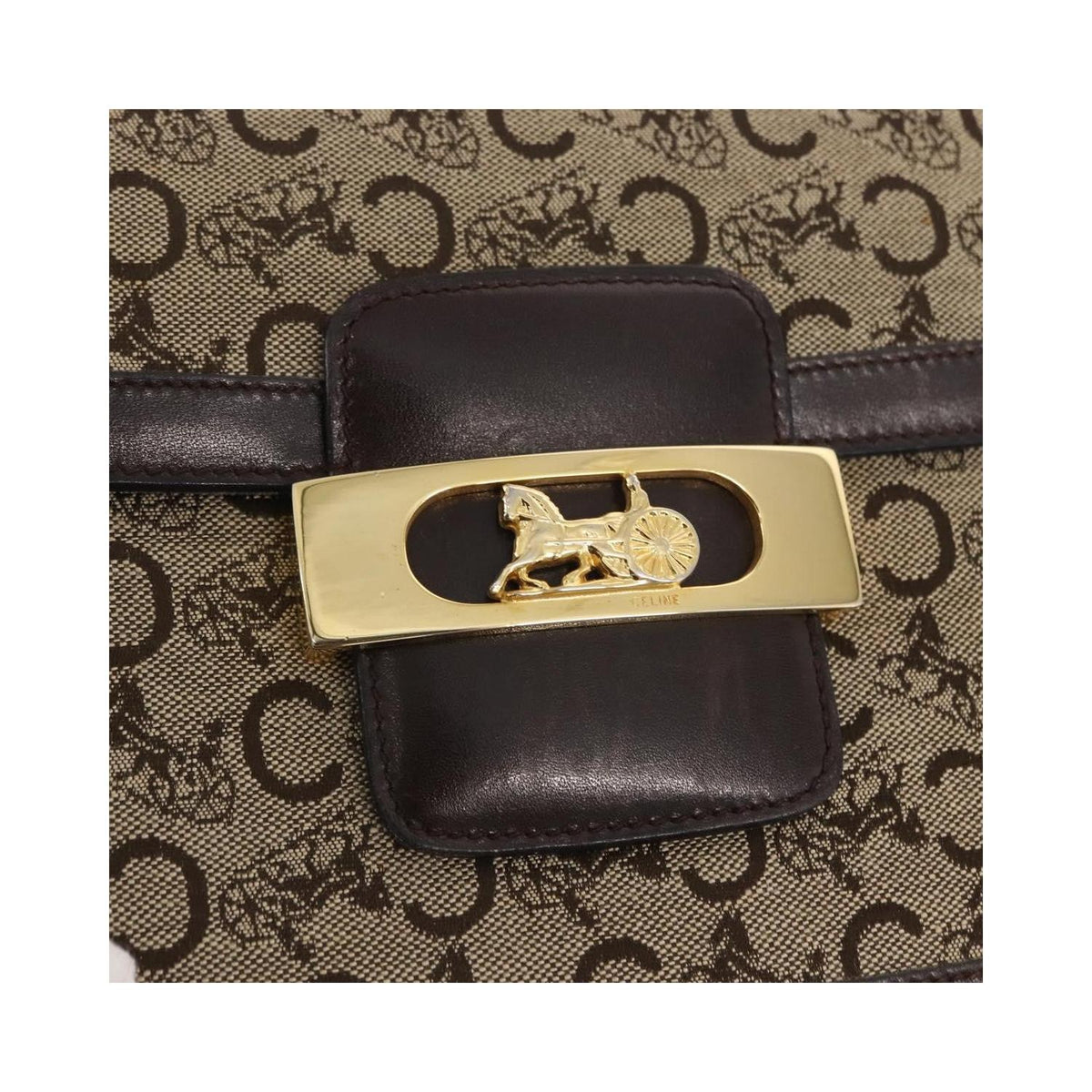 Sac Porté Épaule Celine Vintage Horse Carriage C Macadam Shoulder Bag Toile - Beige