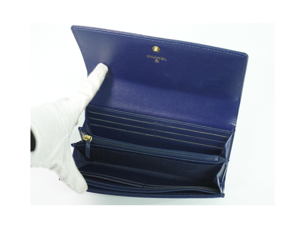 Portefeuille Chanel Deauville Flap Wallet Long Cuir - Bleu Marine