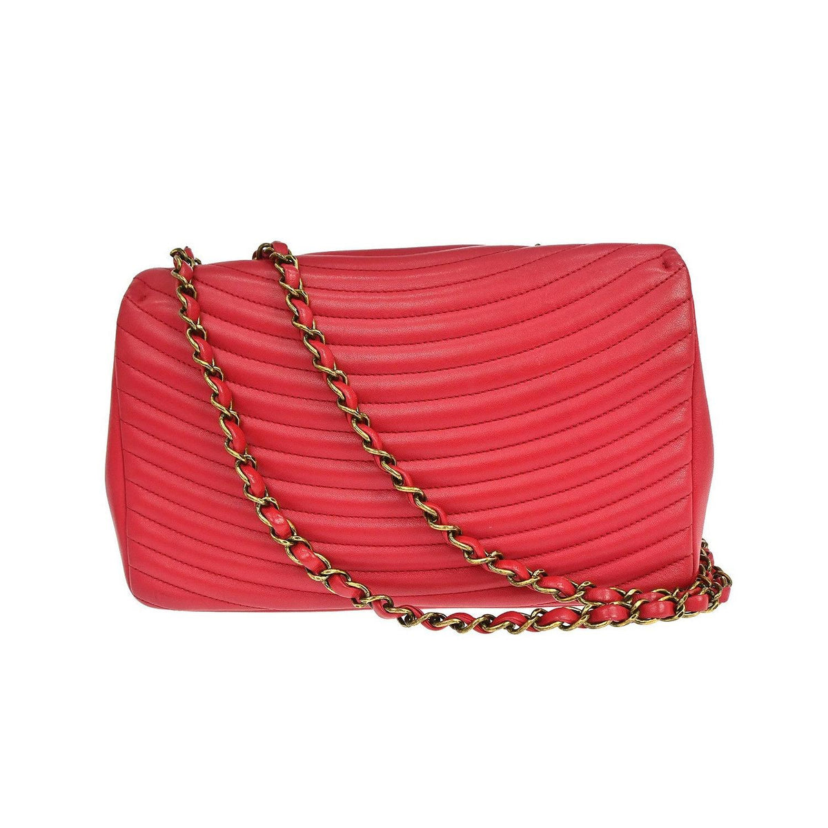 Sac Porté Épaule Chanel Surpique Chevron Cc Flap Medium Cuir - Rouge