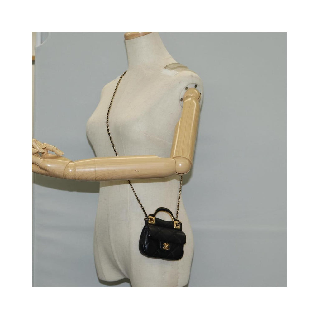 Sac Chanel Lady Handle Flap Card Holder On Chain Cuir - Noir