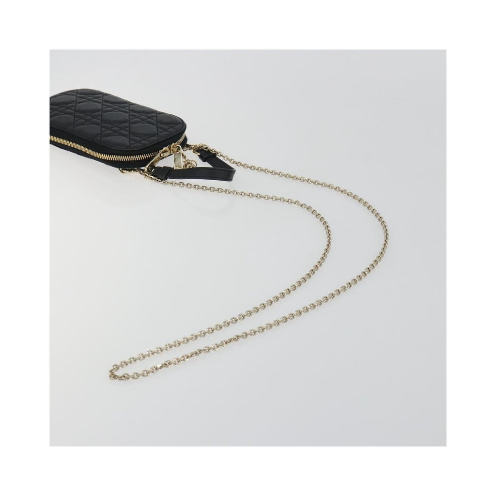 Sac Porté Épaule Christian Dior Lady Dior Phone Holder On Chain Cuir - Noir