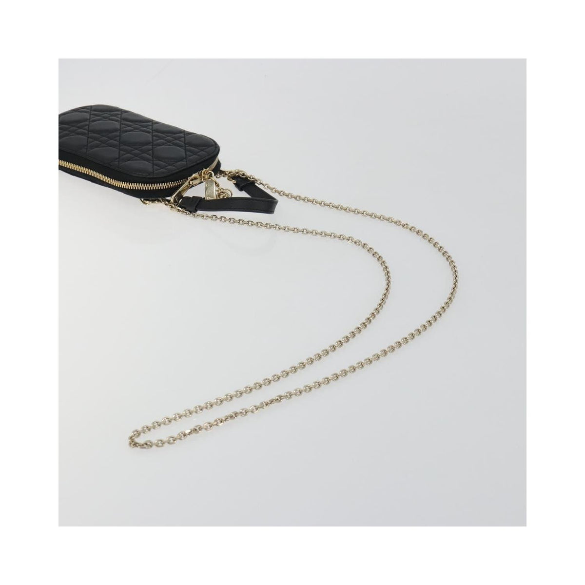 Sac Porté Épaule Christian Dior Lady Dior Phone Holder On Chain Cuir - Noir