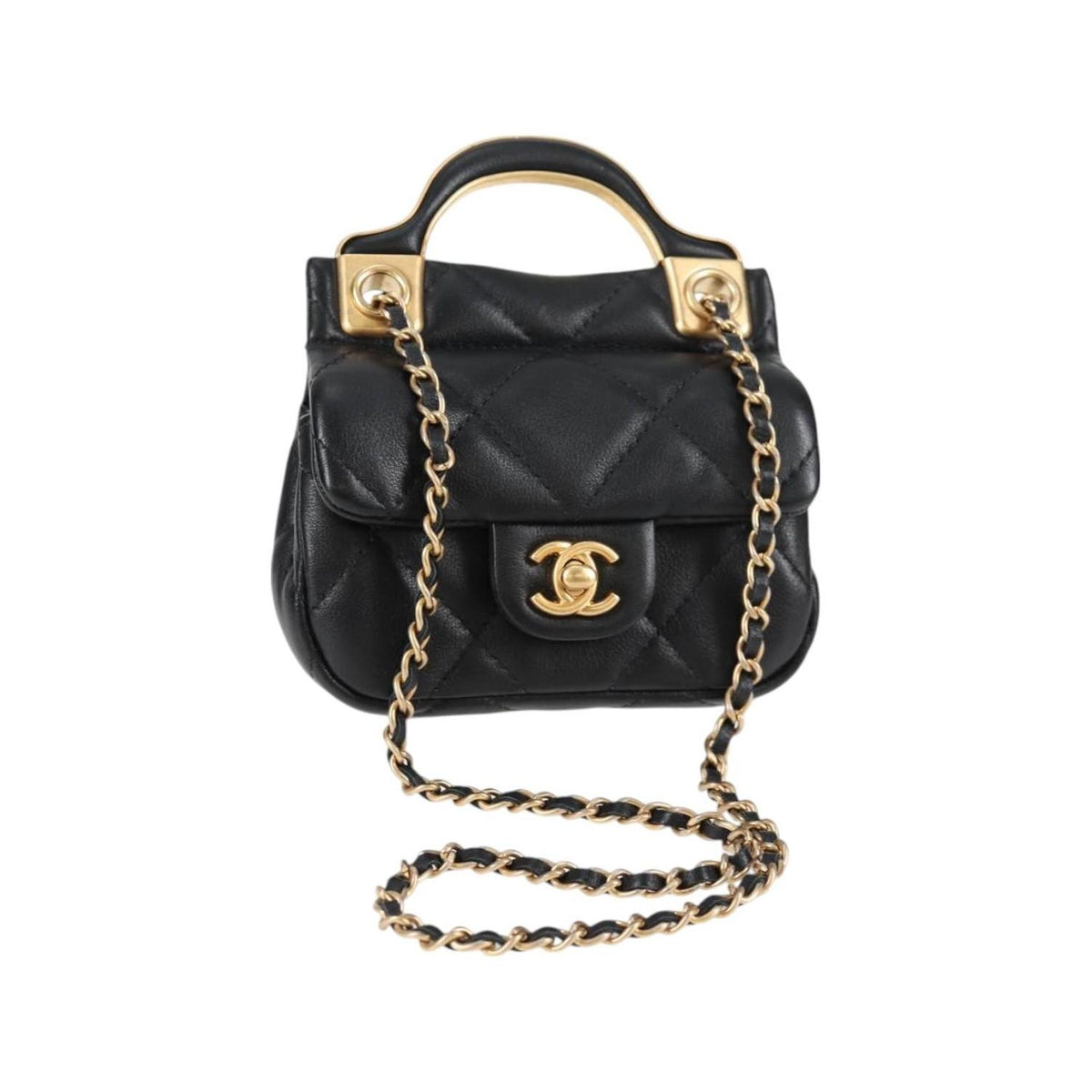 Sac Chanel Lady Handle Flap Card Holder On Chain Cuir - Noir
