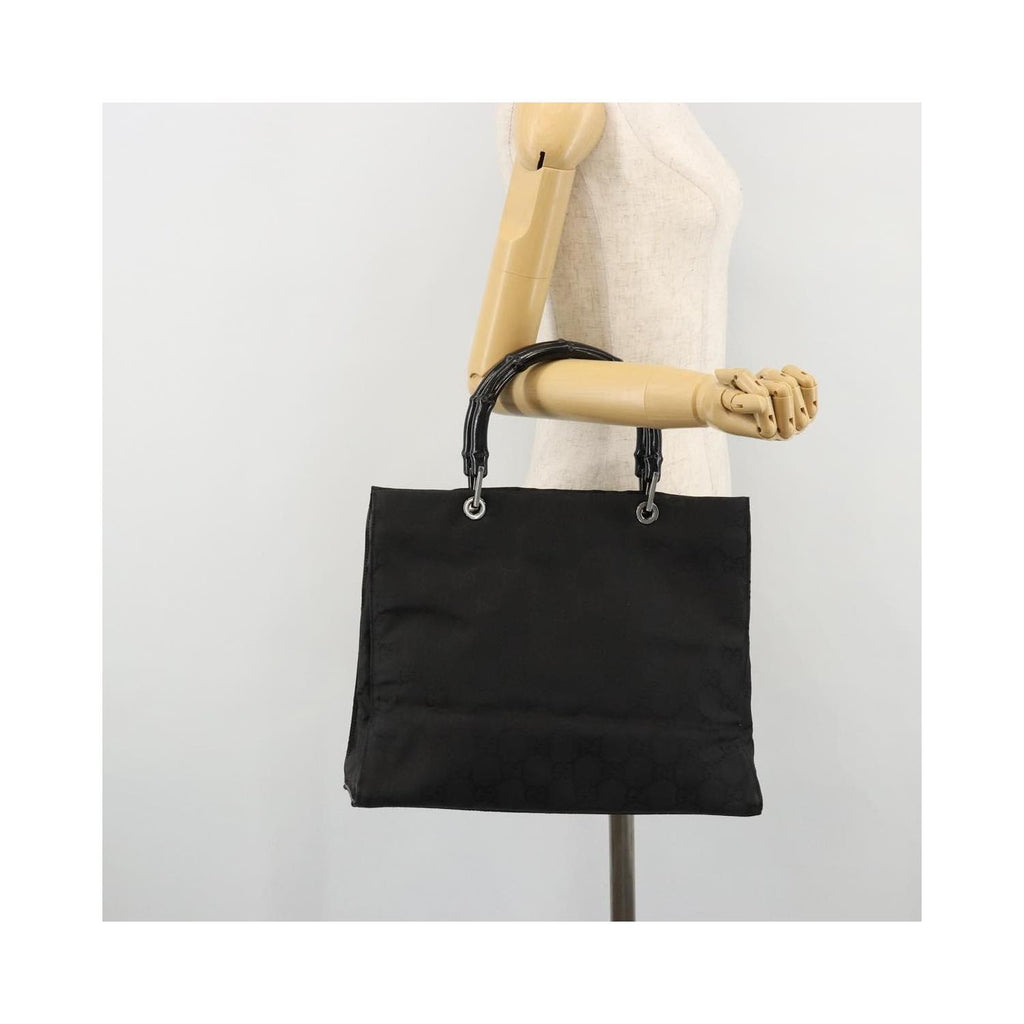 Cabas Gucci Vintage Bamboo Handle Tote Toile - Noir