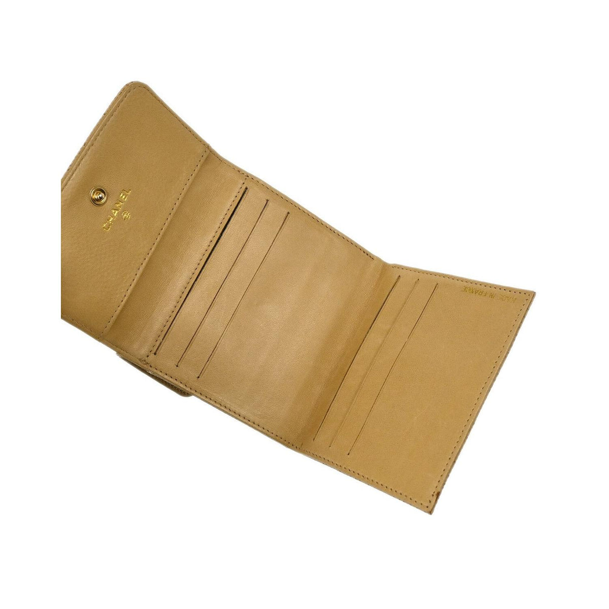 Portefeuille Chanel Vintage Timeless Cc Bifold Cuir - Beige