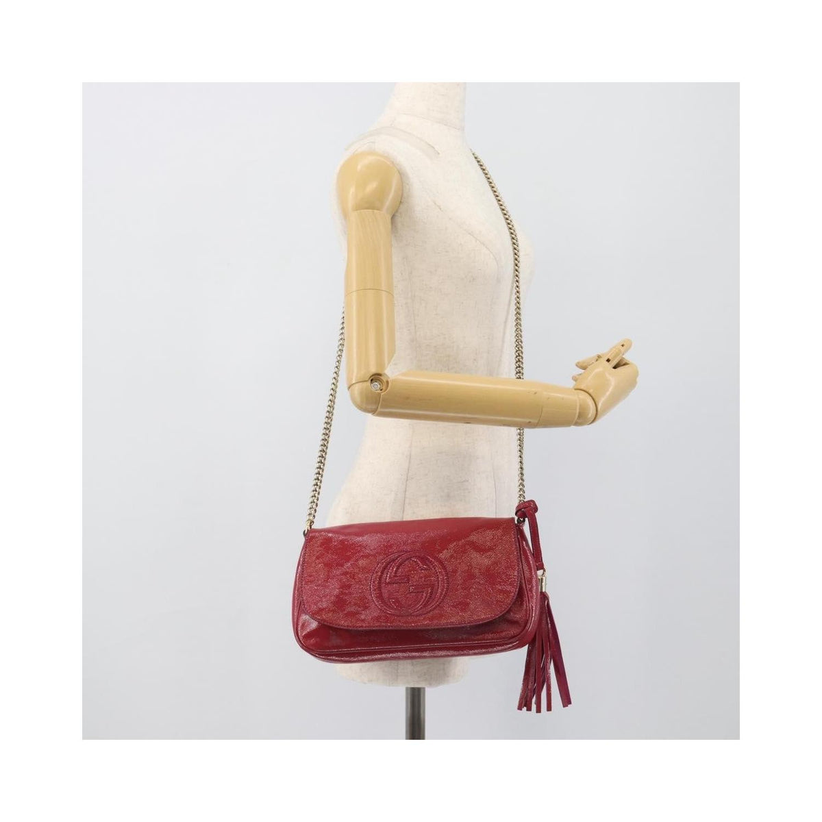 Sac Porté Épaule Gucci Soho Chain Medium Cuir Verni - Rose