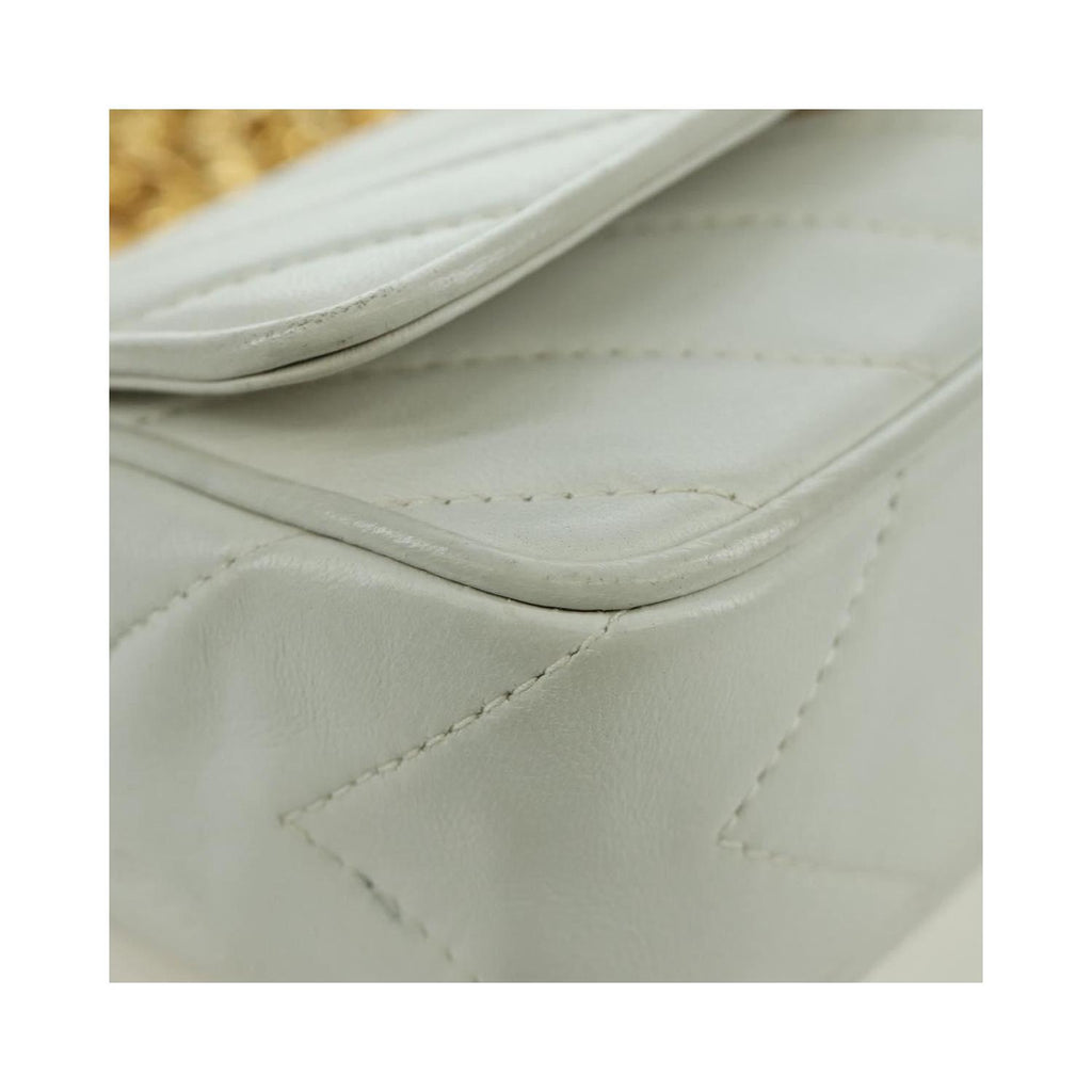 Sac Porté Épaule Chanel Vintage Gripoix Flap Cuir - Blanc