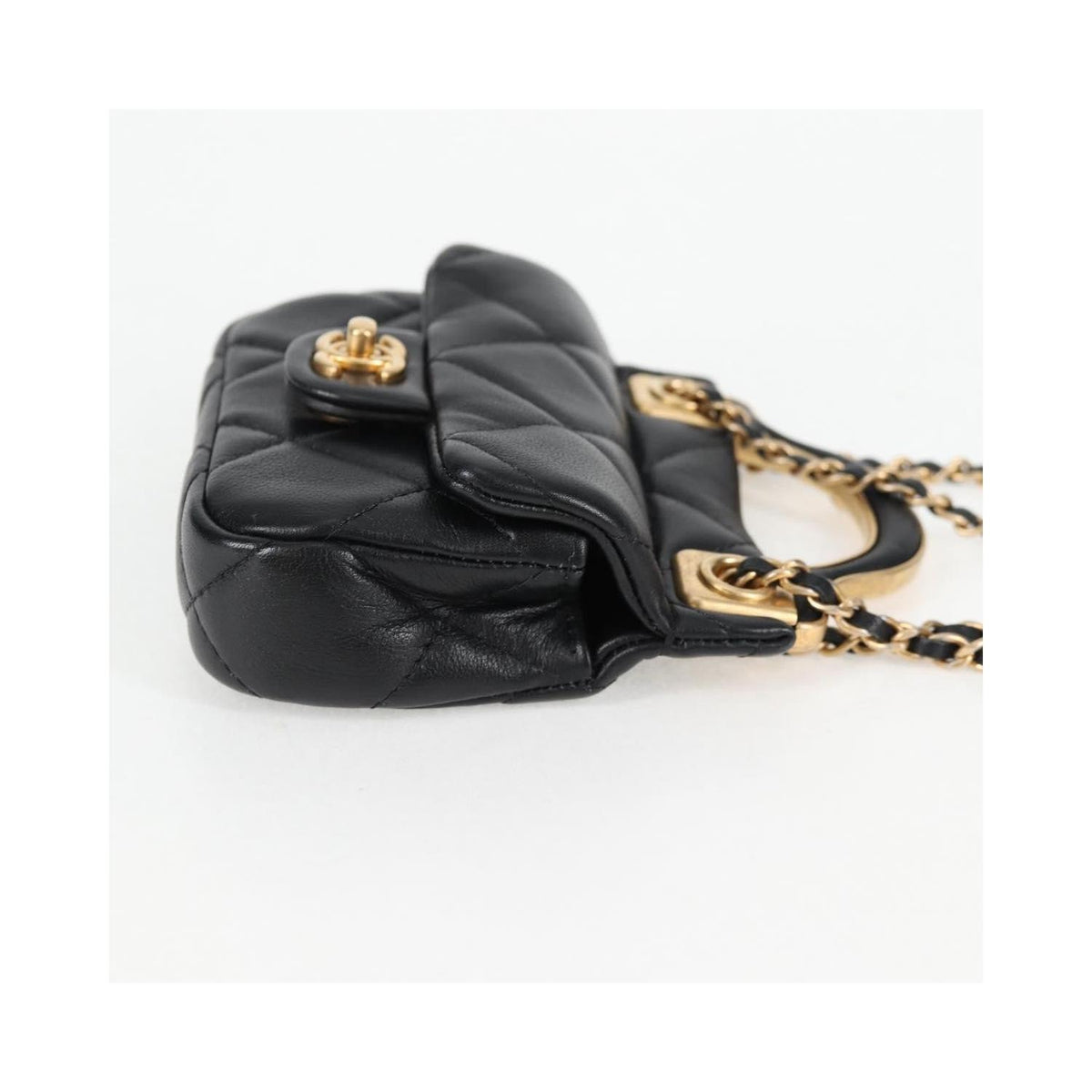 Sac Chanel Lady Handle Flap Card Holder On Chain Cuir - Noir