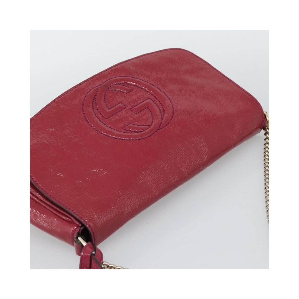 Sac Porté Épaule Gucci Soho Chain Medium Cuir Verni - Rose
