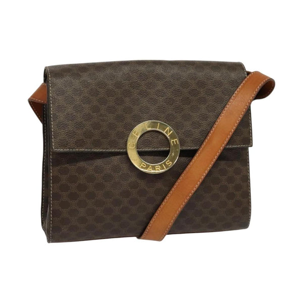 Celine Vintage Macadam Circle Logo Bolso de hombro Lona y cuero Imagen del producto