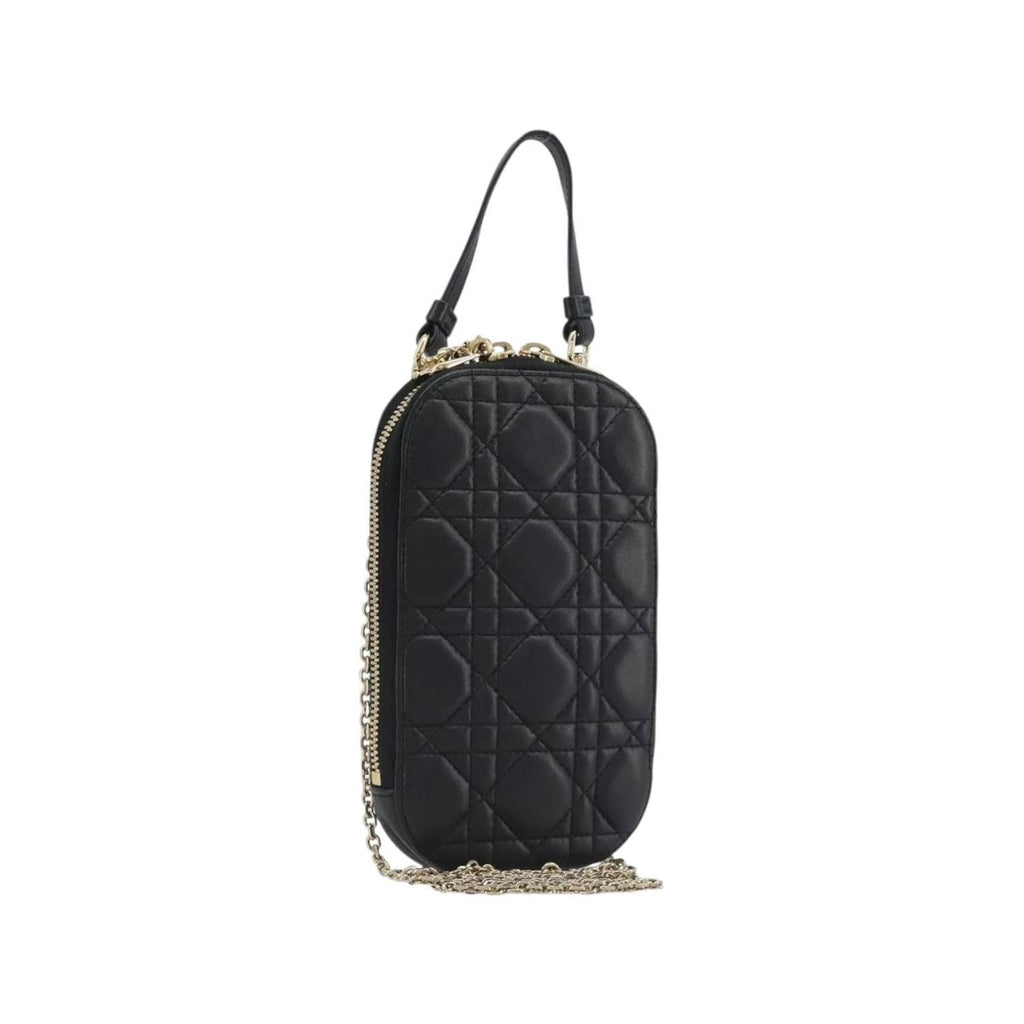 Sac Porté Épaule Christian Dior Lady Dior Phone Holder On Chain Cuir - Noir