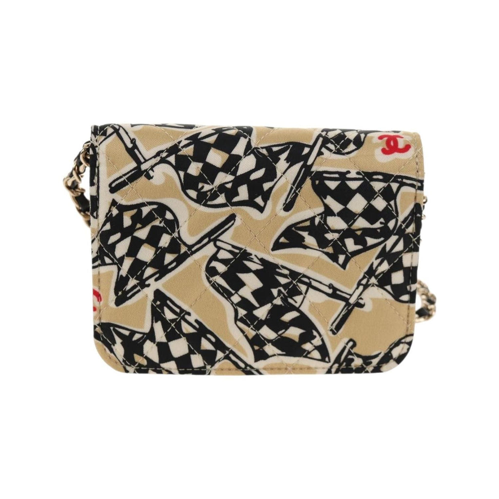 Sac Porté Épaule Chanel Flap Card Holder On Chain Satin - Beige