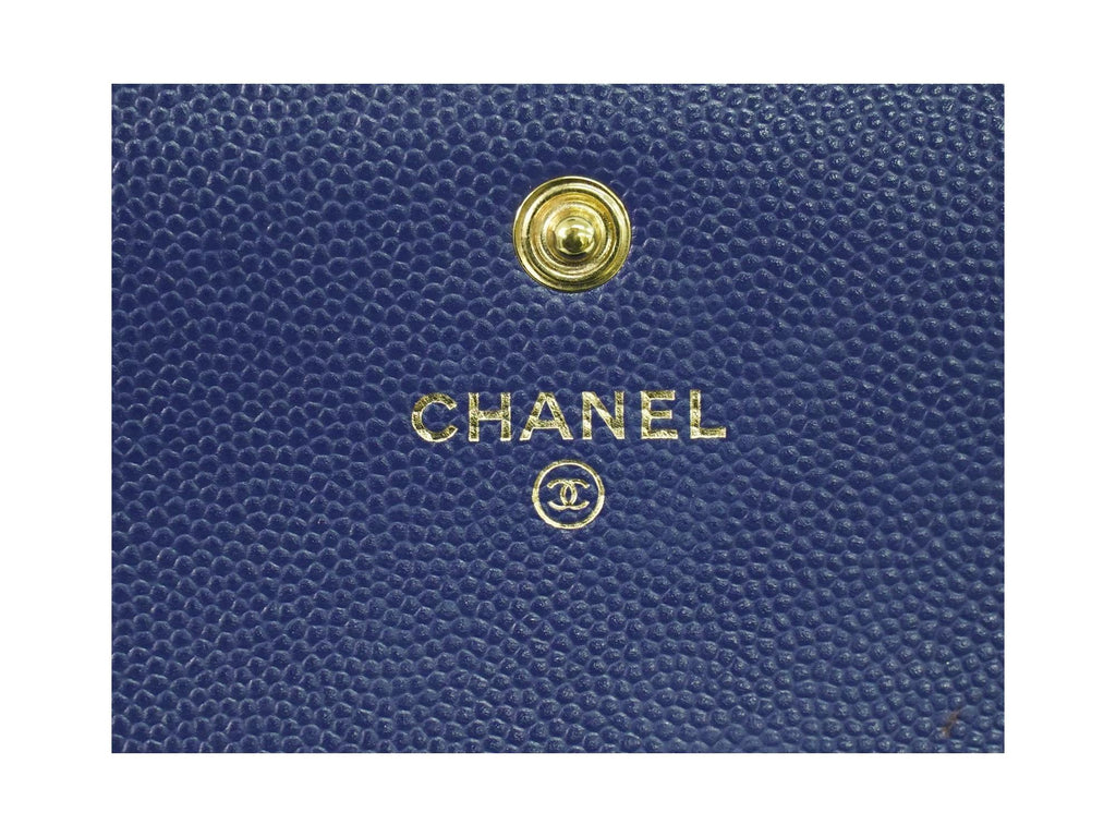 Portefeuille Chanel Deauville Flap Wallet Long Cuir - Bleu Marine