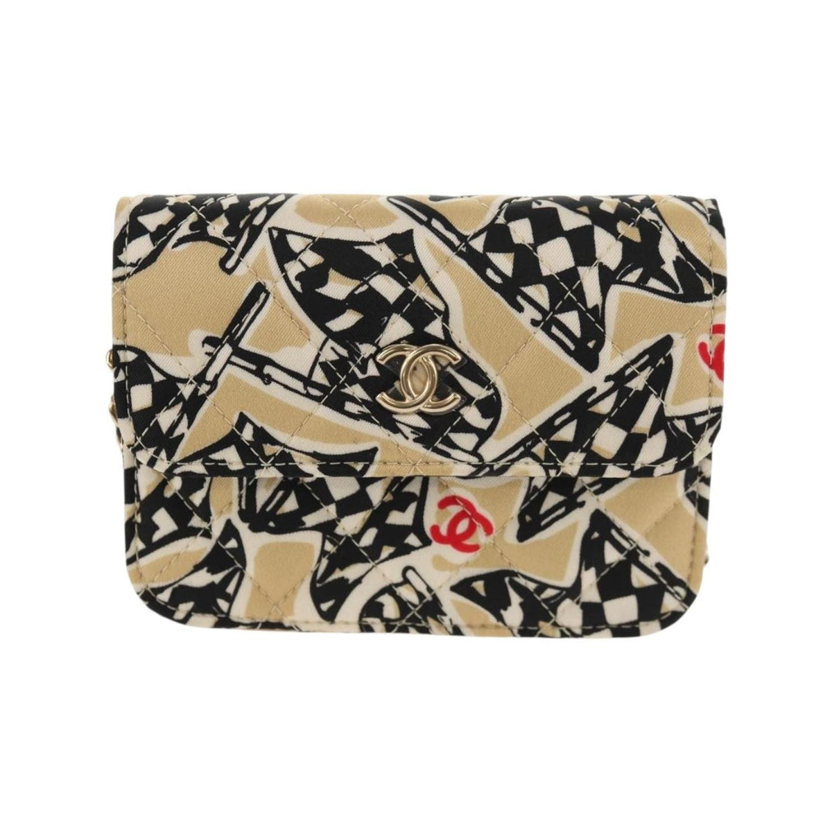 Sac Porté Épaule Chanel Flap Card Holder On Chain Satin - Beige