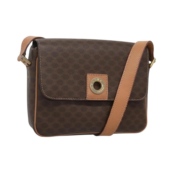 Celine Vintage Macadam Circle Logo Bolso de hombro Lona y cuero Imagen del producto