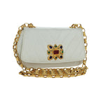 Sac Porté Épaule Chanel Vintage Gripoix Flap Cuir - Blanc